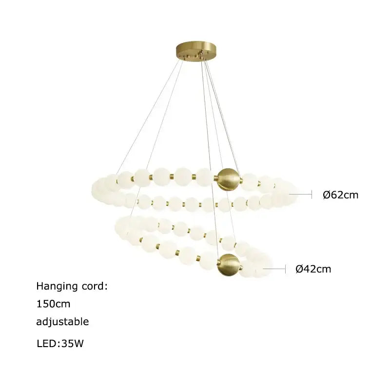 Modern brass-finished decorbites led chandelier with two concentric rings of frosted glass orbs for dining room lighting