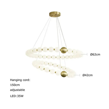 Modern brass-finished decorbites led chandelier with two concentric rings of frosted glass orbs for dining room lighting
