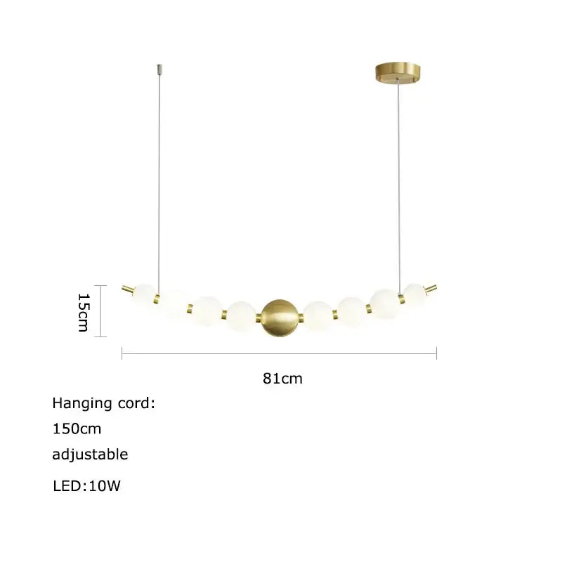 DecorBites led chandelier necklace lighting with modern brass fixture and frosted glass orbs on adjustable 150cm cord
