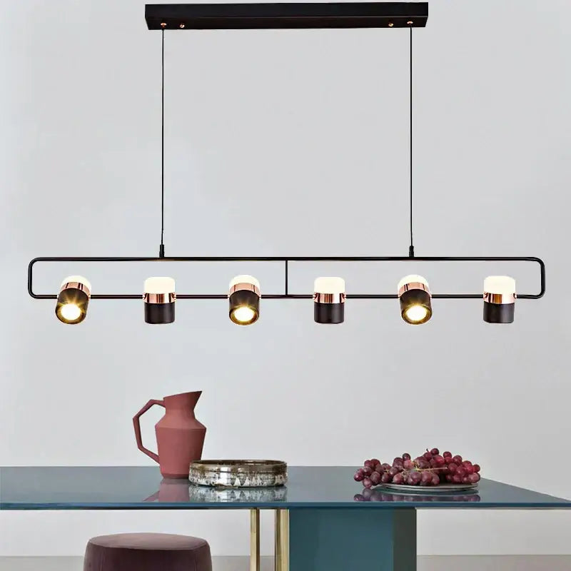 Modern black and copper decorbites led chandelier pendant lamp with six adjustable spotlights for dining room and cafe lighting