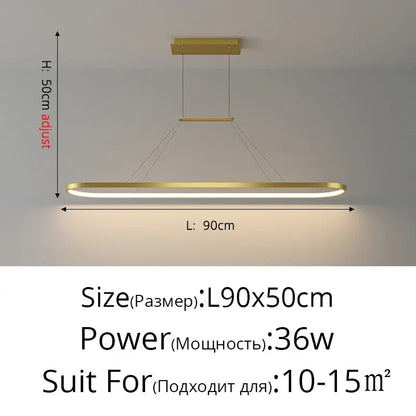 Modern gold-finished rectangular decorbites led chandelier pendant light with adjustable height for kitchen and living room