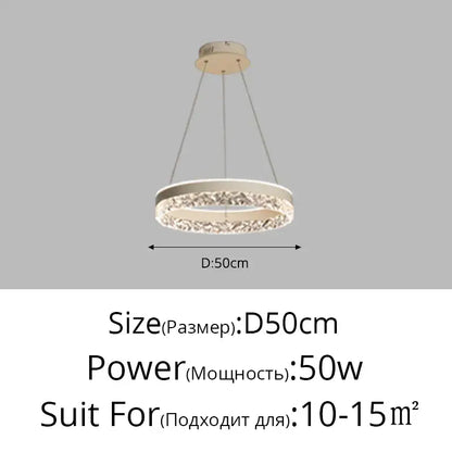 DecorBites led chandelier pendant light with sleek white frame and crystal accents 50cm diameter modern pendant light
