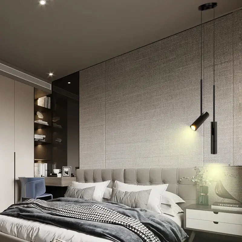 DecorBites™ modern black LED chandelier pendant lighting with sleek cylindrical design for home and dining room decor