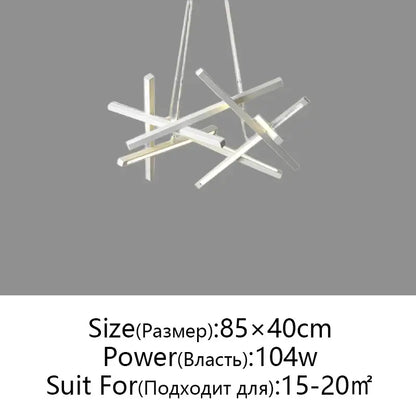 Modern silver-toned decorbites led chandelier pendant light with intersecting rectangular bars for living room use