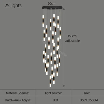 Black and white acrylic decorbites led chandelier with 25 led lights designed as a chandelier stairway lamp for dining table lighting