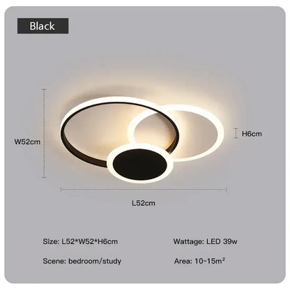 Black led chandelier with two interlocking rings in modern minimalist design by DecorBites led chandelier for living room