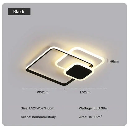 Black modern led chandelier with overlapping rectangular frames and glowing edges by DecorBites LED chandelier
