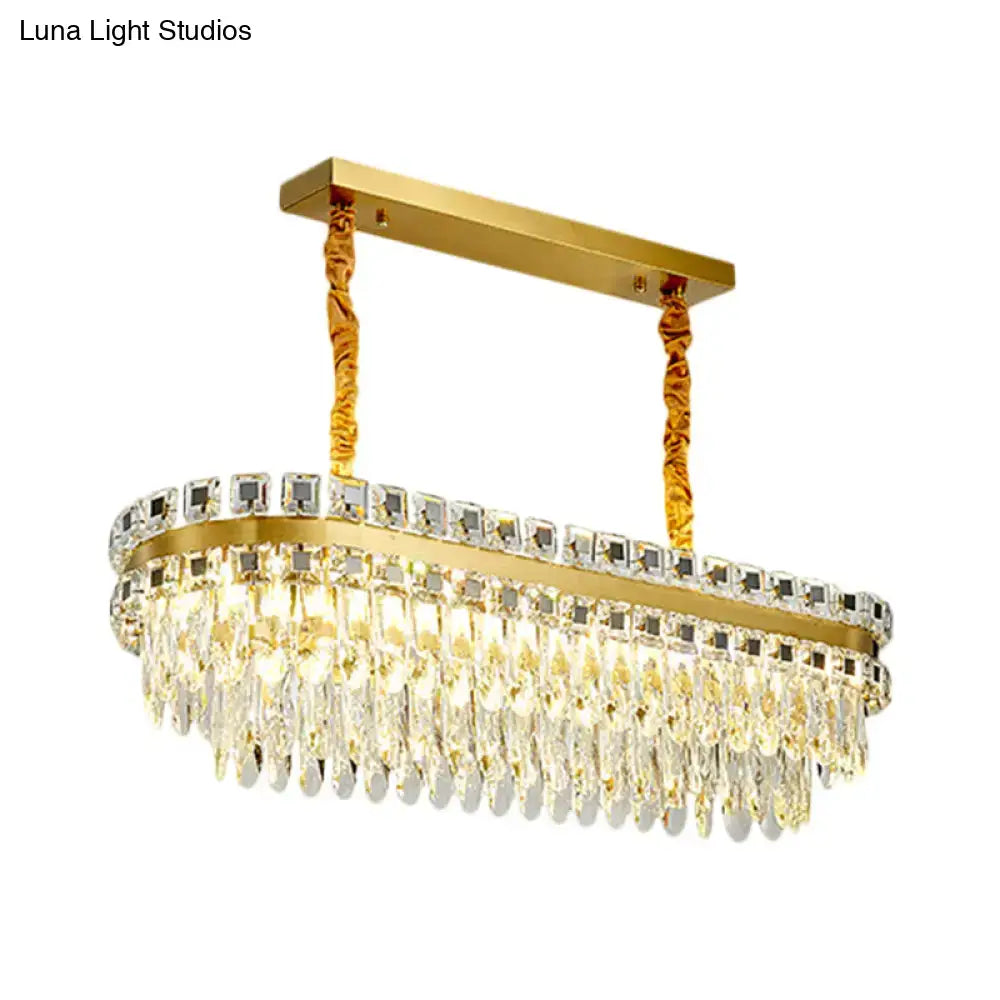 DecorBites™ led crystal light fixture with gold-toned frame and cascading clear crystal droplets for dining rooms