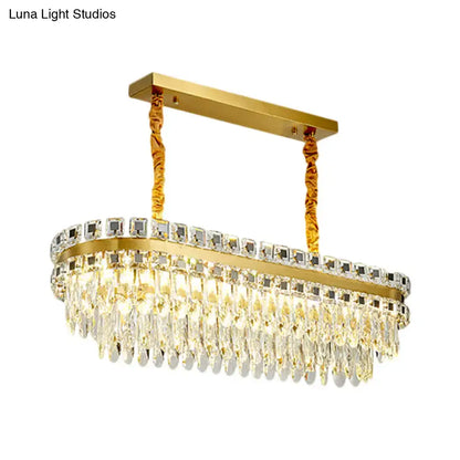 DecorBites™ led crystal light fixture with gold-toned frame and cascading clear crystal droplets for dining rooms