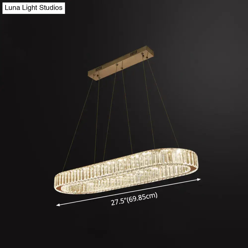 DecorBites™ gold-toned stainless steel oval ceiling light with faceted crystal rods for restaurant island design