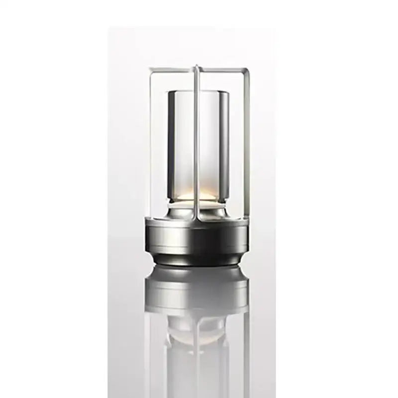 Decorbites™ led crystal table lamp with brushed stainless steel frame and clear glass for bedside or decorative use