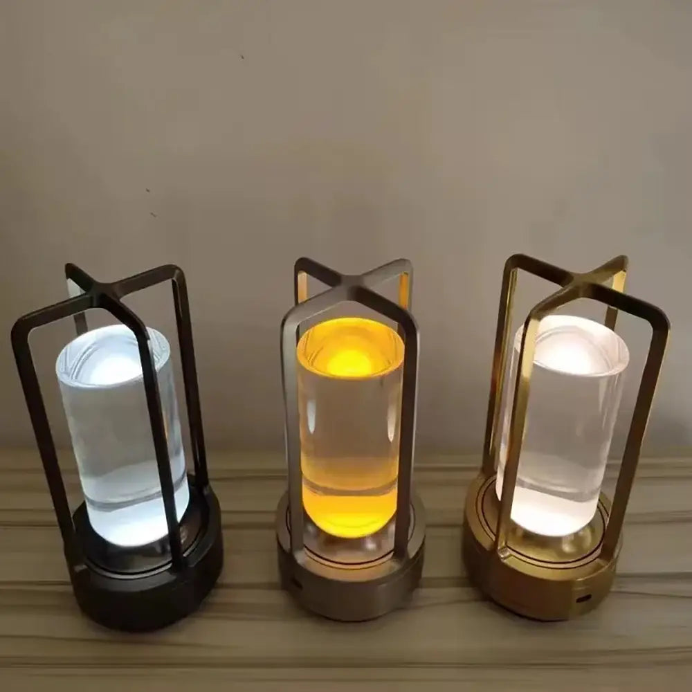 DecorBites™ LED crystal table lamps with metal frames in black gold and bronze for bedside and decorative use