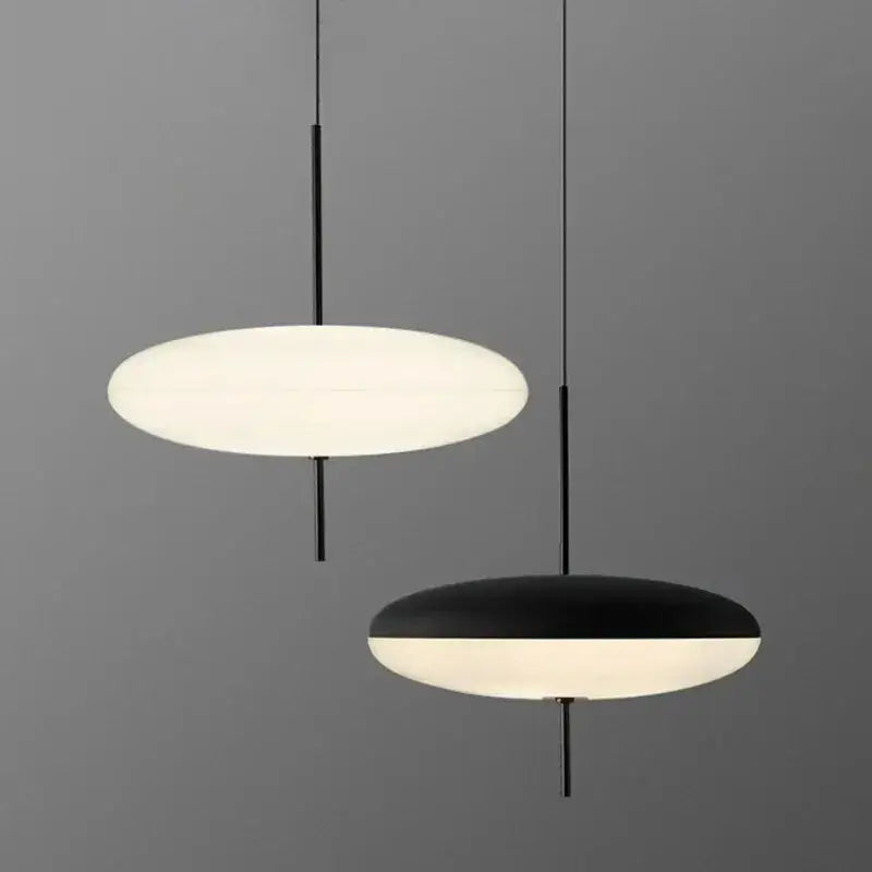 Decorbites led flying saucer pendant lights with black rods and frosted glass shades for dining room and living room