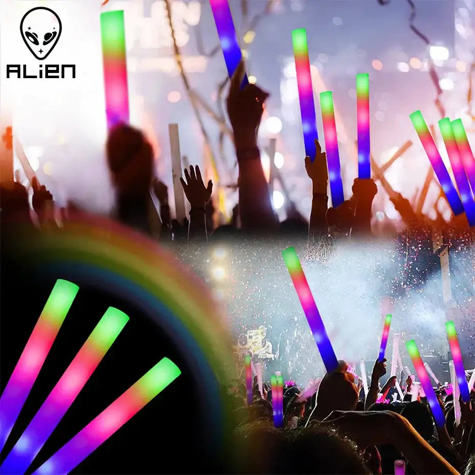 Decorbites™ led foam stick baton in rainbow colors featuring alien branding for party and event lighting