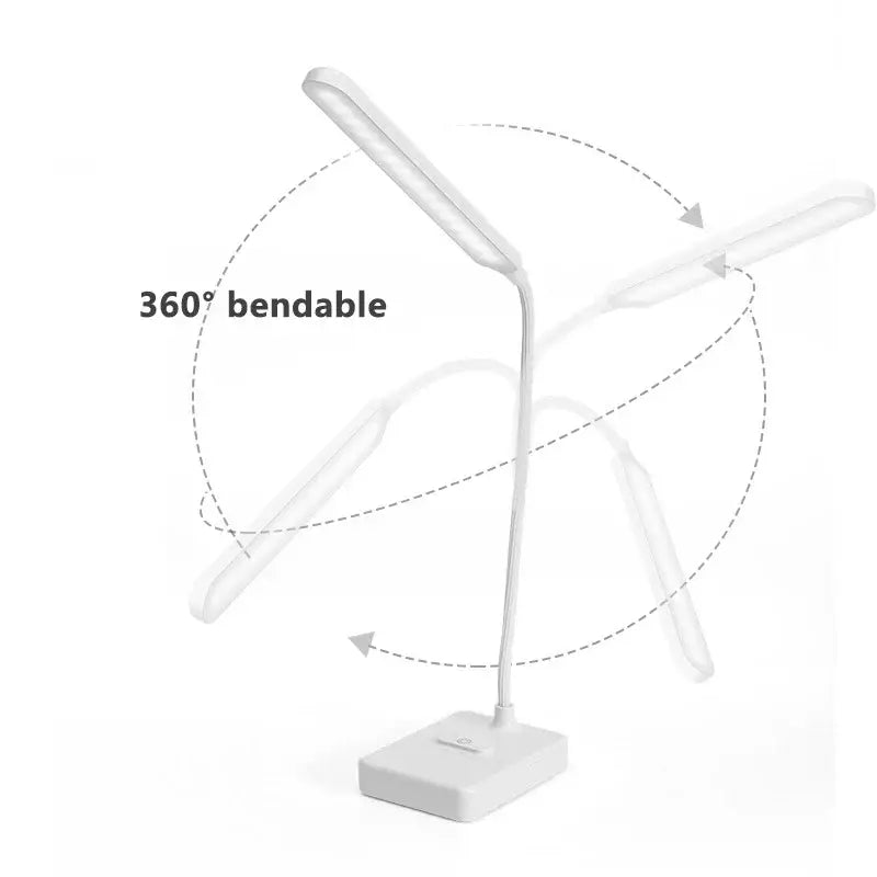 White sleek decorbites led foldable desk lamp with 360° bendable arm and touch dimmable 3-level color light