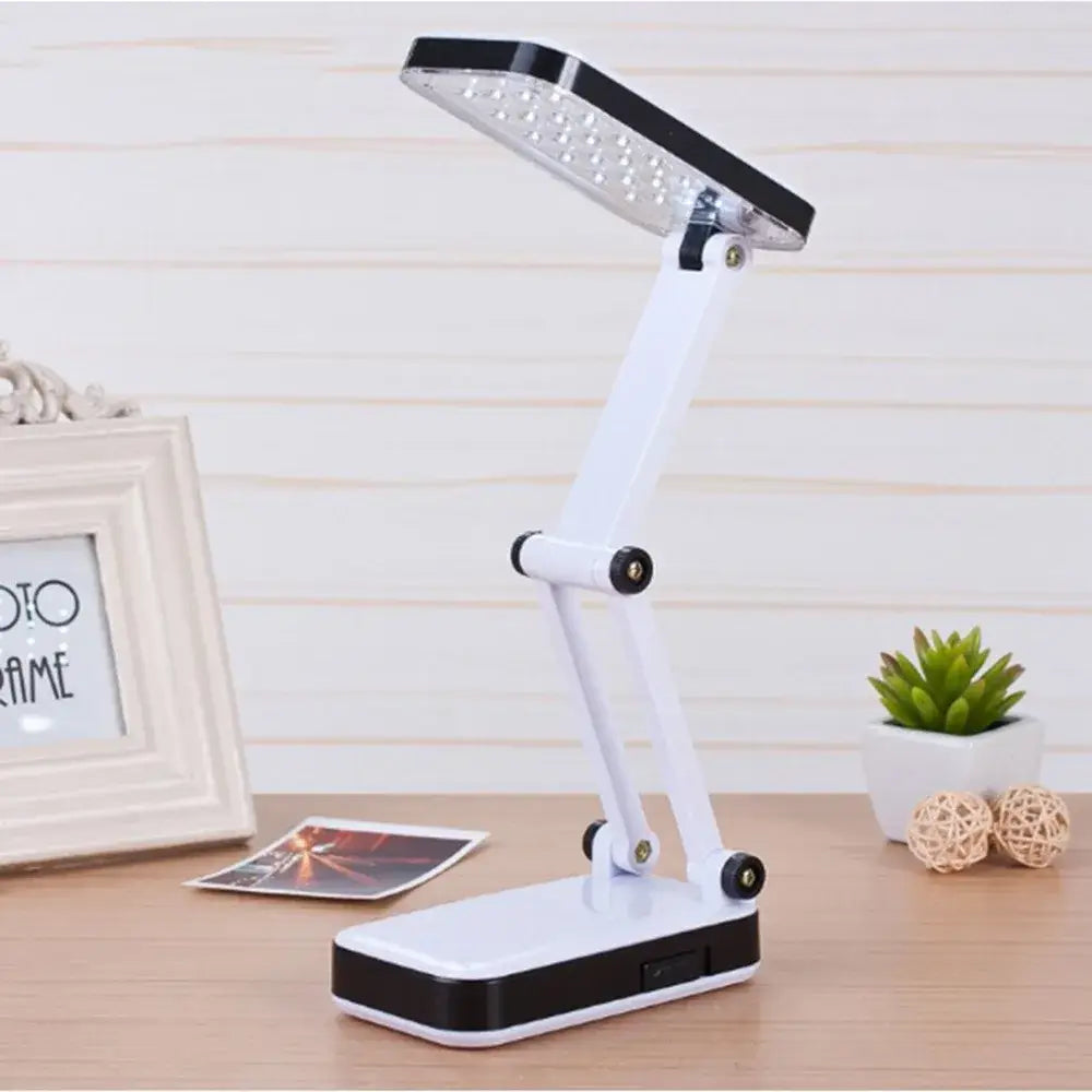 White and black decorbites led folding desk lamp with rectangular light head and 24 bright leds for reading and writing