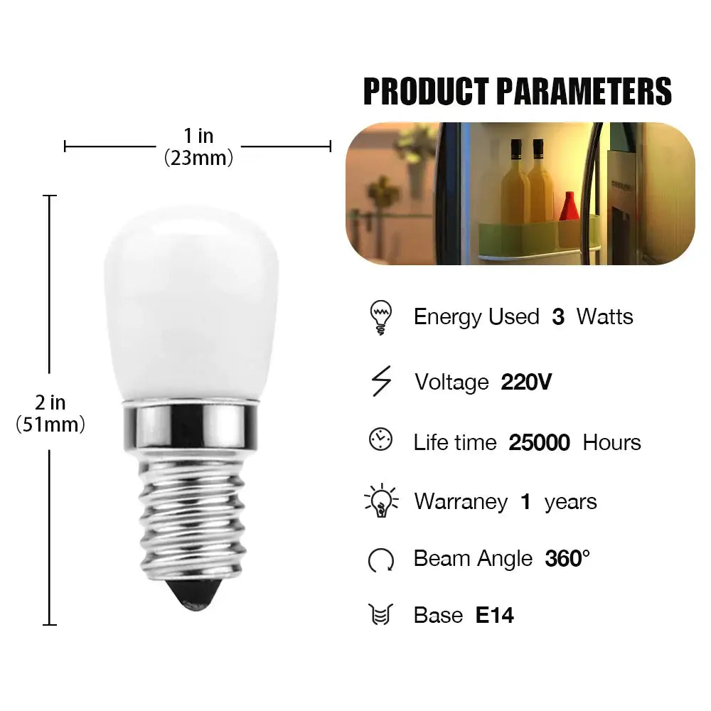 White frosted glass decorbites led fridge bulb 3w e14 220v with metallic screw base for halogen chandelier replacement