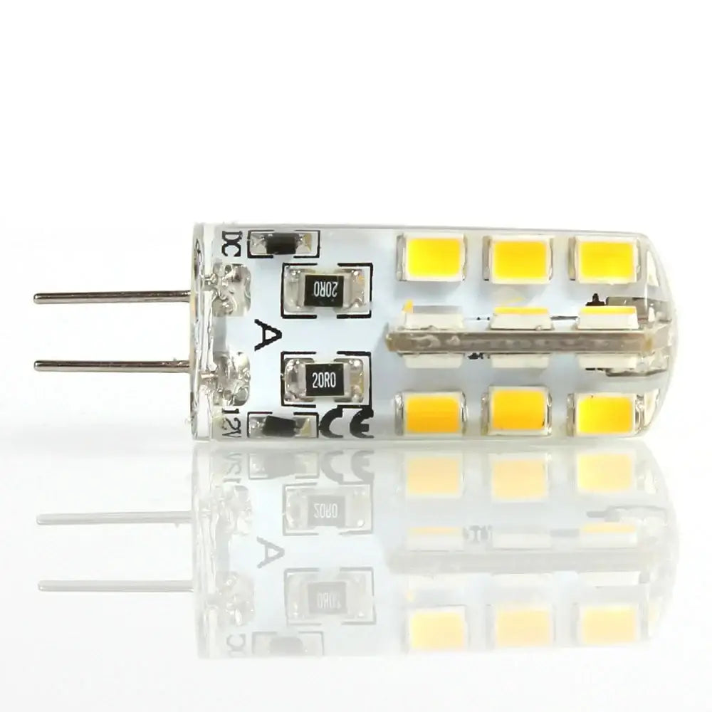 Clear glass decorbites led g4 3w bulb with multiple yellow smd 2835 diodes and metallic pins for spotlight use