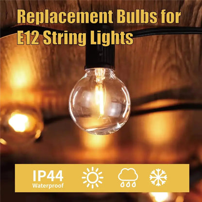 Warm-toned clear glass decorbites led g40 e12 bulb with black base for outdoor garden string lights use