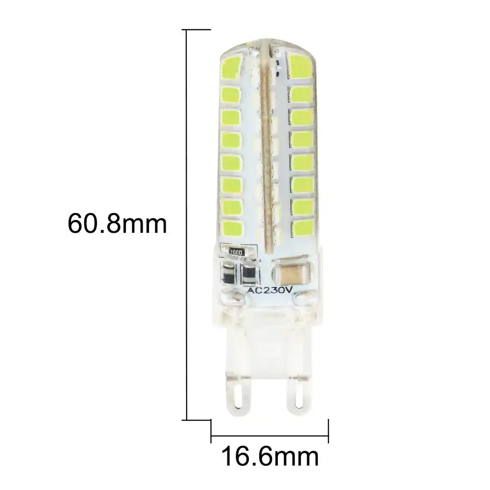 Clear glass decorbites led g9 bulb with multiple greenish-yellow smd 2835 diodes emitting warm white light