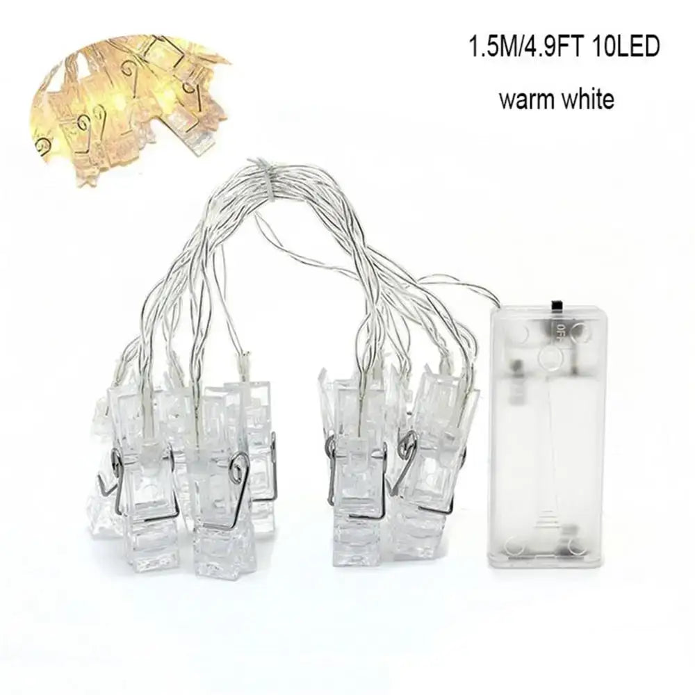 DecorBites led garland photo clip string lights with clear clips warm white leds and transparent battery pack for decor