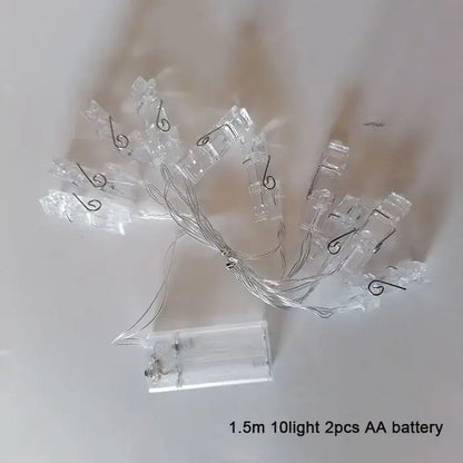 Decorbites™ led garland photo clip string lights with clear plastic clips silver hooks and transparent battery pack