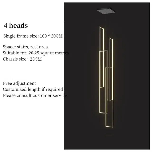 Modern geometric pendant light with four warm golden rectangular frames decorbites led geometry stair chandelier