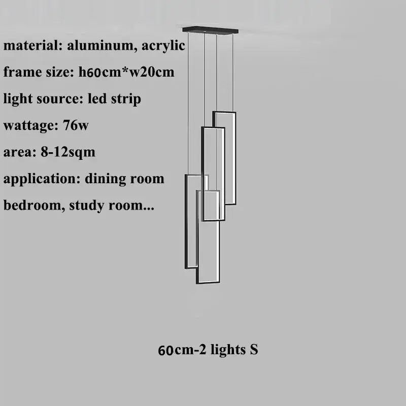 Modern minimalist decorbites led geometry stair chandelier with sleek aluminum frame and vertical led strip lights suspended