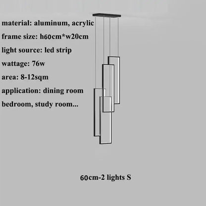 Modern minimalist decorbites led geometry stair chandelier with sleek aluminum frame and vertical led strip lights suspended