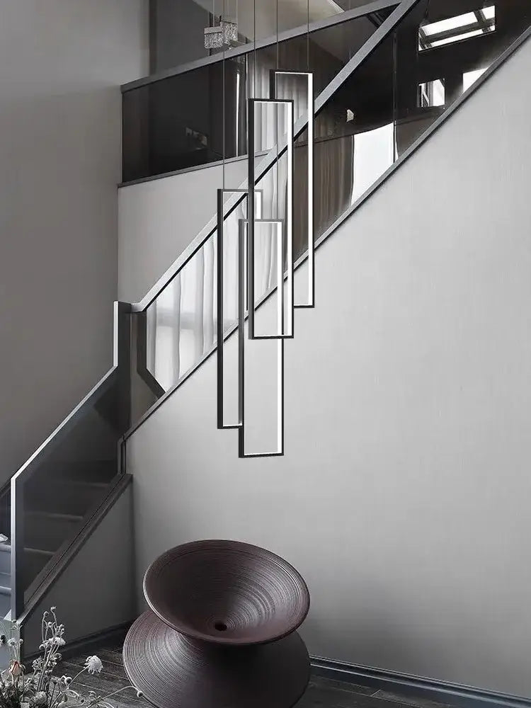 Modern minimalist decorbites led geometry stair chandelier with polished black metal and clear glass for luxury living