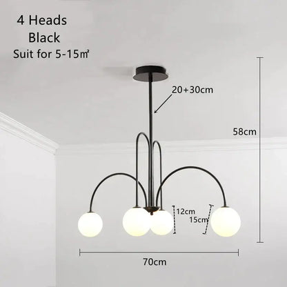 Black metal DecorBites LED glass ball ceiling chandelier with four spherical frosted glass light fixtures