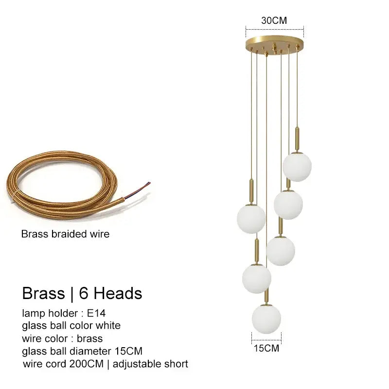 Gold-toned brass pendant light with six white glass balls by DecorBites led glass for home dining and hotel decor