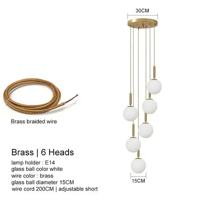 Gold-toned brass pendant light with six white glass balls by DecorBites led glass for home dining and hotel decor