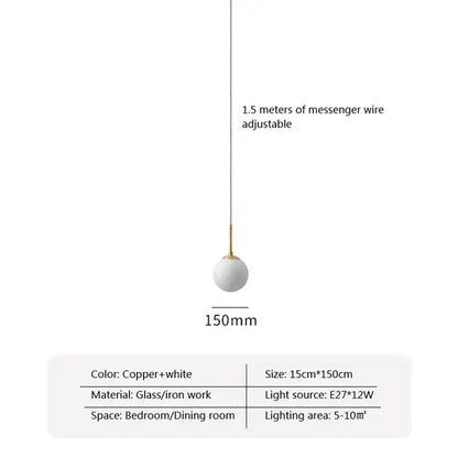 Decorbites led glass ball pendant light with minimalist white glass globe and copper iron fixture for modern spaces