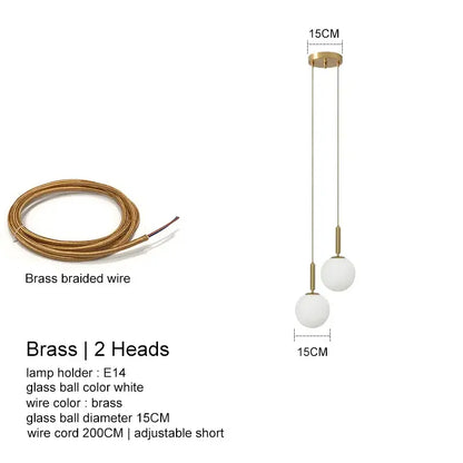 Modern brass pendant light featuring two white glass ball spheres and a braided cord from decorbites led glass ball chandelier