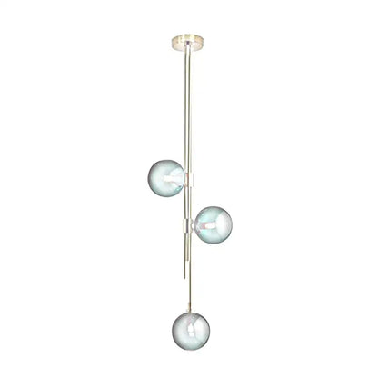 Modern pendant light featuring three translucent teal glass balls suspended on a sleek chrome rod by decorbites led glass