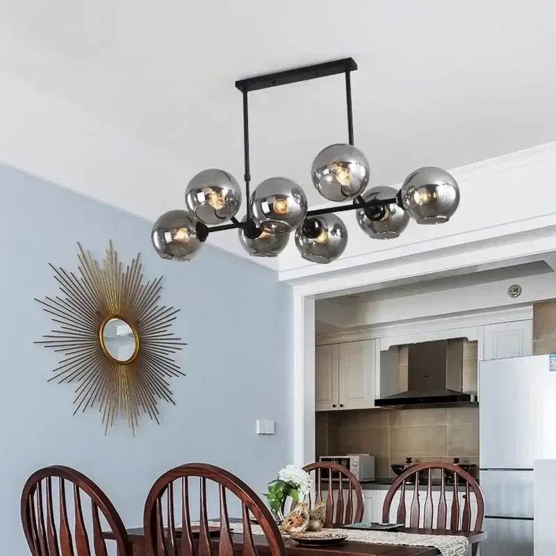 Modern black metal pendant light with reflective chrome spheres decorbites led glass ball chandelier for dining room