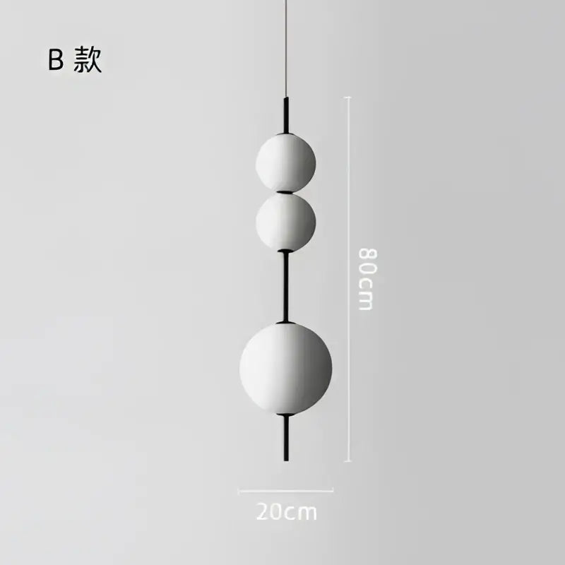 Decorbites led glass beads pendant chandelier featuring minimalist white glass beads pendant with three stacked orbs and black rod