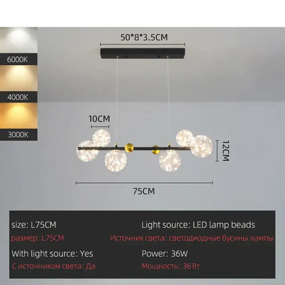 Modern black and gold decorbites led glass pendant light with frosted globe led glass bulbs and gypsophila string design
