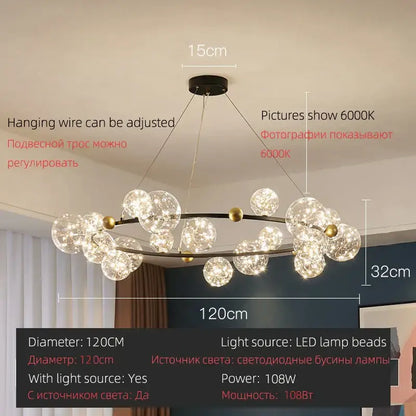 Modern black metal pendant light with gold accents and clear decorbites led glass globe bulbs in round design