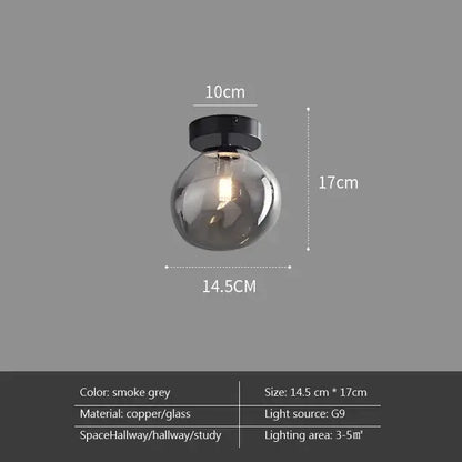 Smoke grey spherical decorbites led glass ceiling chandelier with copper and glass construction for indoor lighting