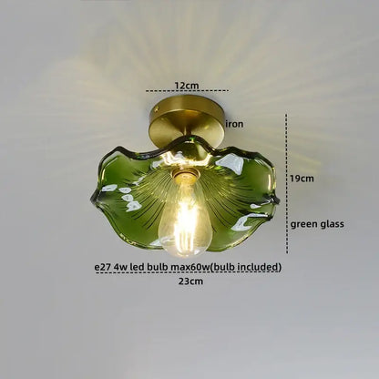 Decorbites™ modern indoor green glass ceiling lamp with leaf design brass iron base and included led bulb