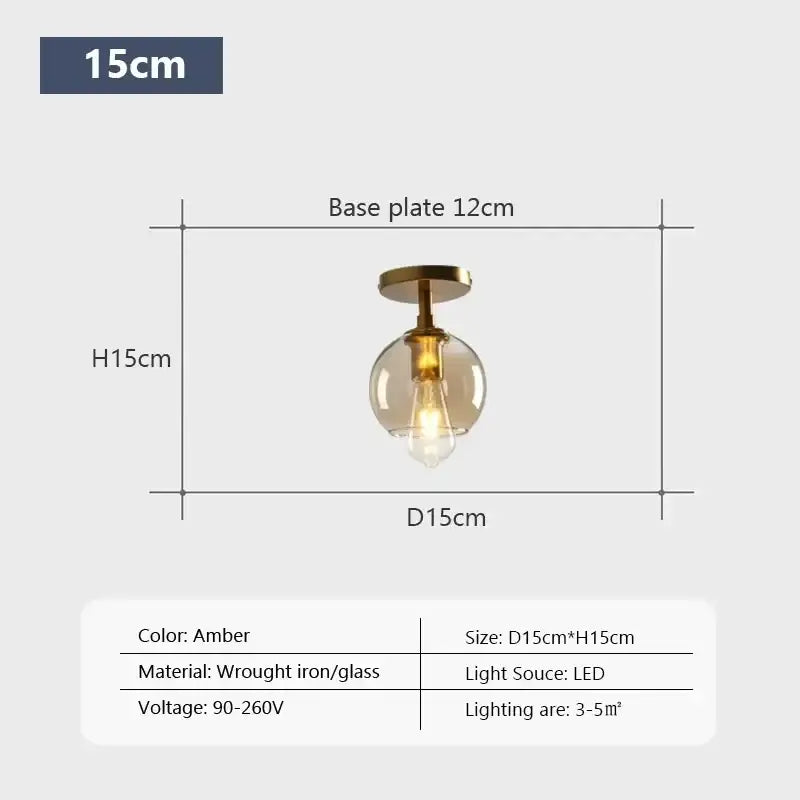 Amber-colored decorbites led glass ceiling light pendant with spherical globe and wrought iron fixture for modern spaces