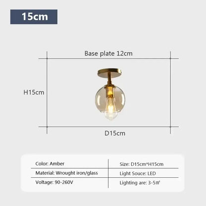 Amber-colored decorbites led glass ceiling light pendant with spherical globe and wrought iron fixture for modern spaces