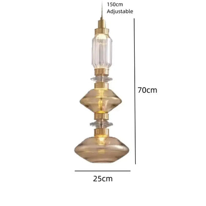 Decorbites led glass chandelier with adjustable wire featuring stacked clear amber glass tiers and gold-toned accents