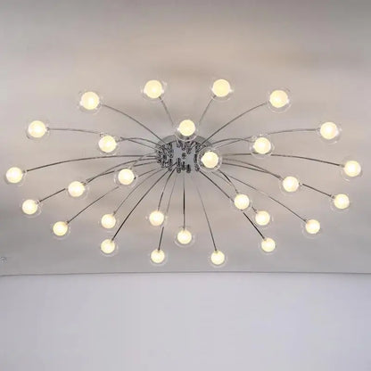 Modern chrome-finished decorbites led glass chandelier with clear globe bulbs in a starburst design for home decor