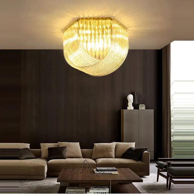 Decorbites led glass chandelier with golden crystal-encrusted stainless steel design for foyer lighting