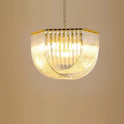 DecorBites led glass chandelier with curved clear glass rods and gold-toned metal for modern foyer lighting