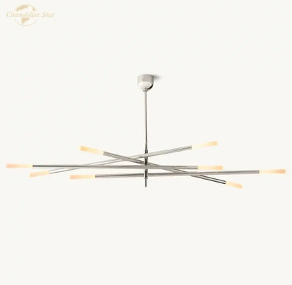 Modern chrome finish decorbites led glass chandelier with intersecting etched rods and warm light fixtures for dining room