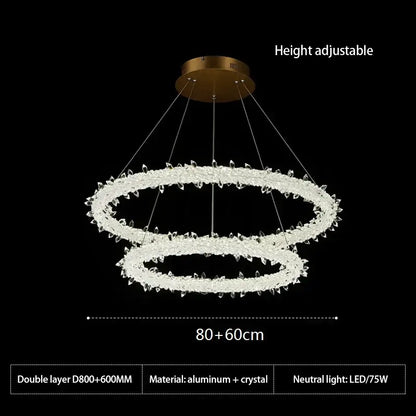 Decorbites led glass crystal double-layer chandelier with gold ceiling mount and white lustre pendant light for home decor